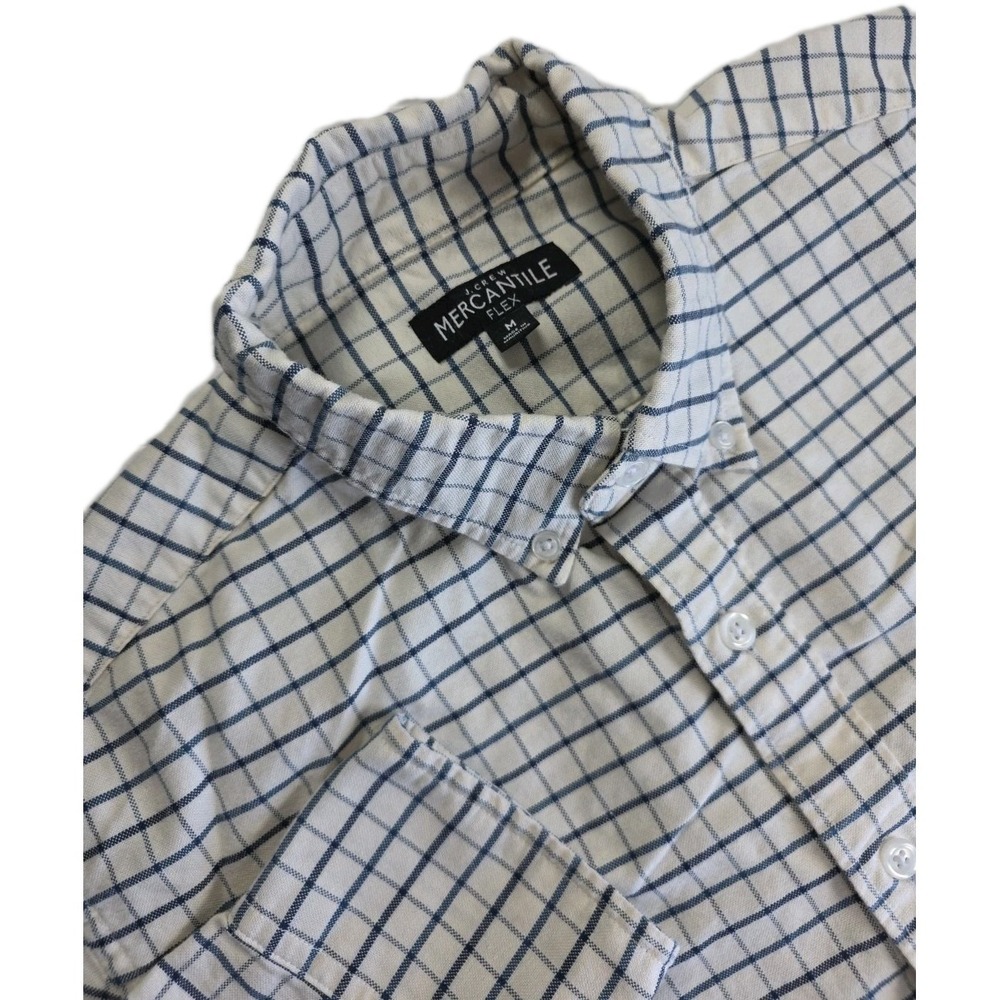 J. Crew Mercantile Flex Button Down Shirt Men's MEDIUM Plaid Blue WHITE Cotton